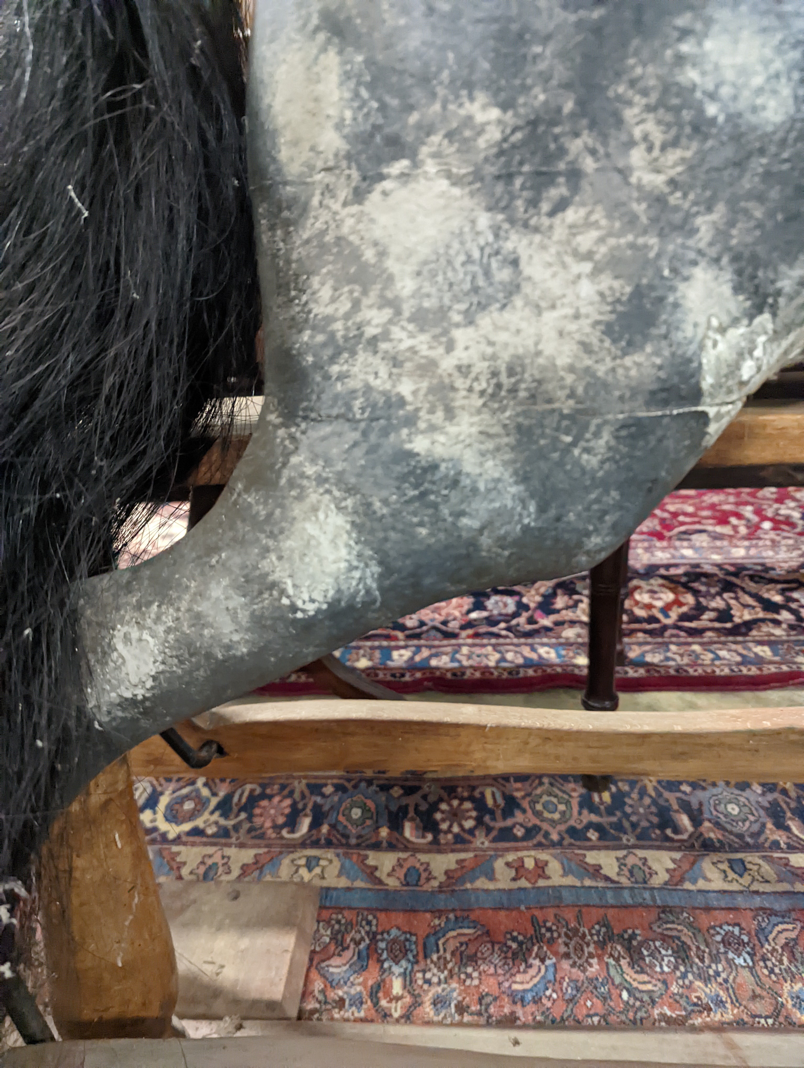 A large Edwardian Ayres type rocking horse on a turned safety frame, length 160cm, height 110cm